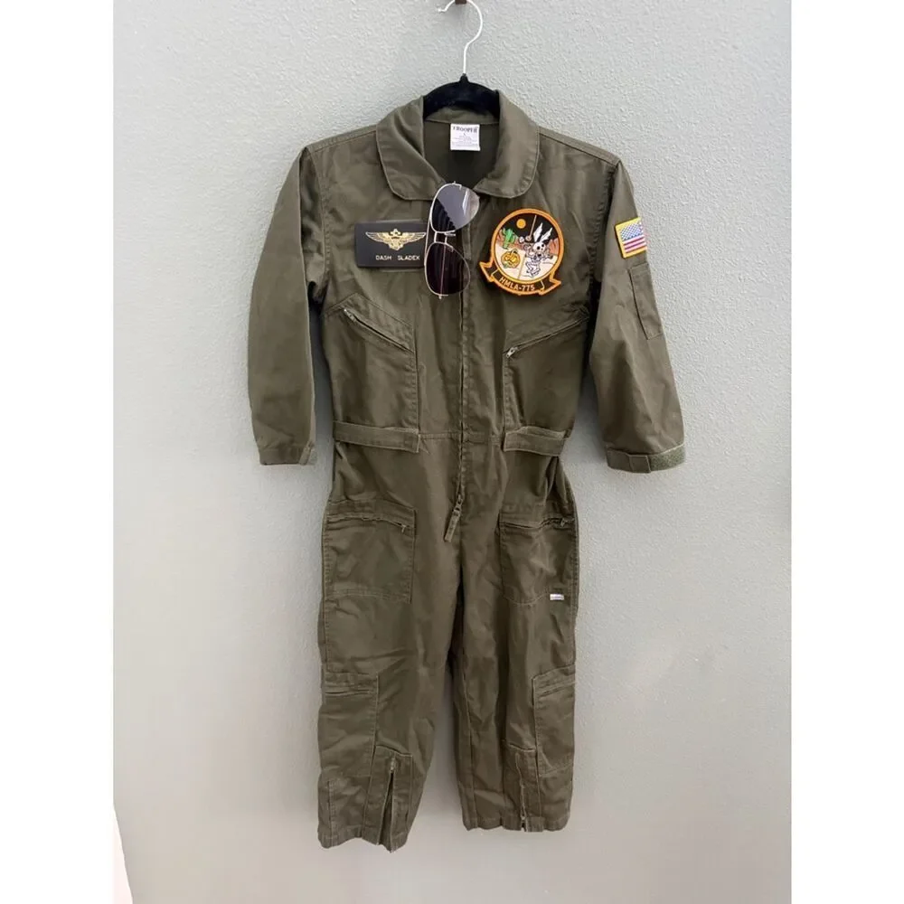 TROOPER Clothing Unisex Youth L Sz 8/10 Military Flight Suit Costume Olive Green